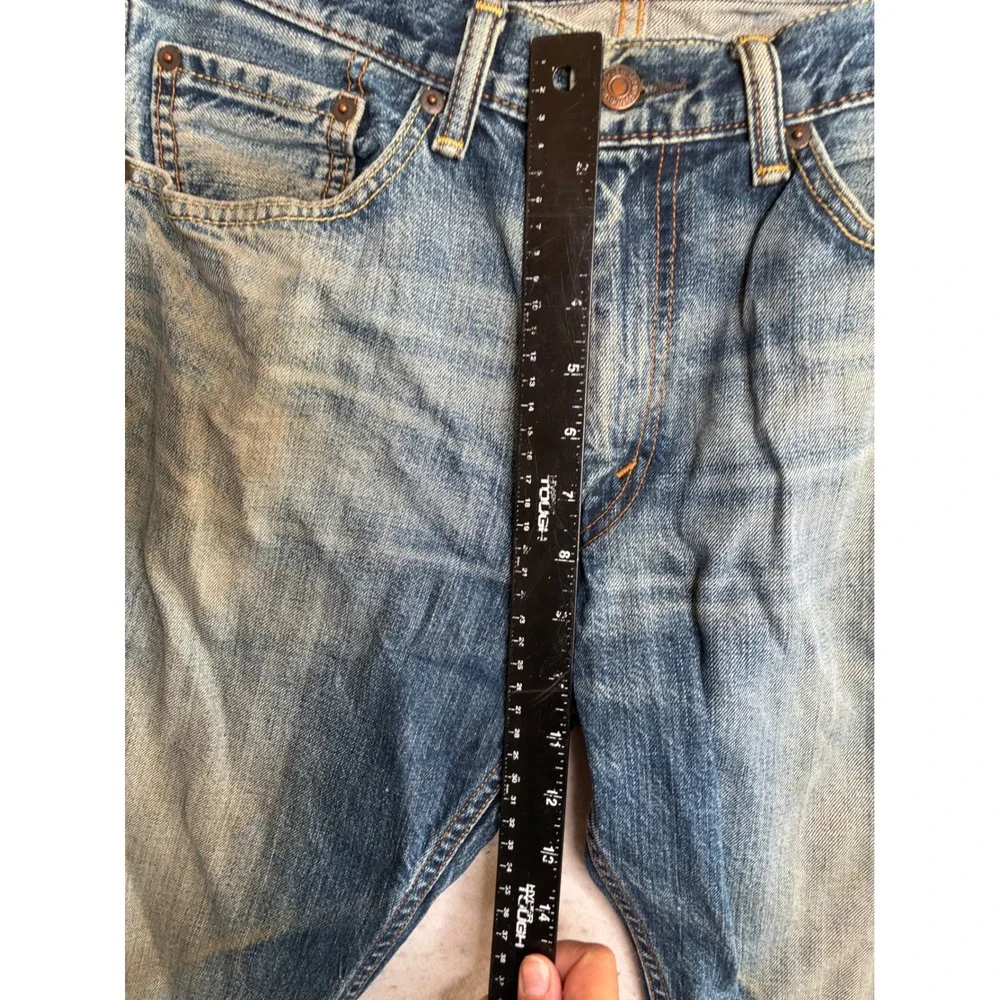 Levis 505 Regular Fit Straight Leg Jeans Blue Denim Mens 32x32 Distressed 7798